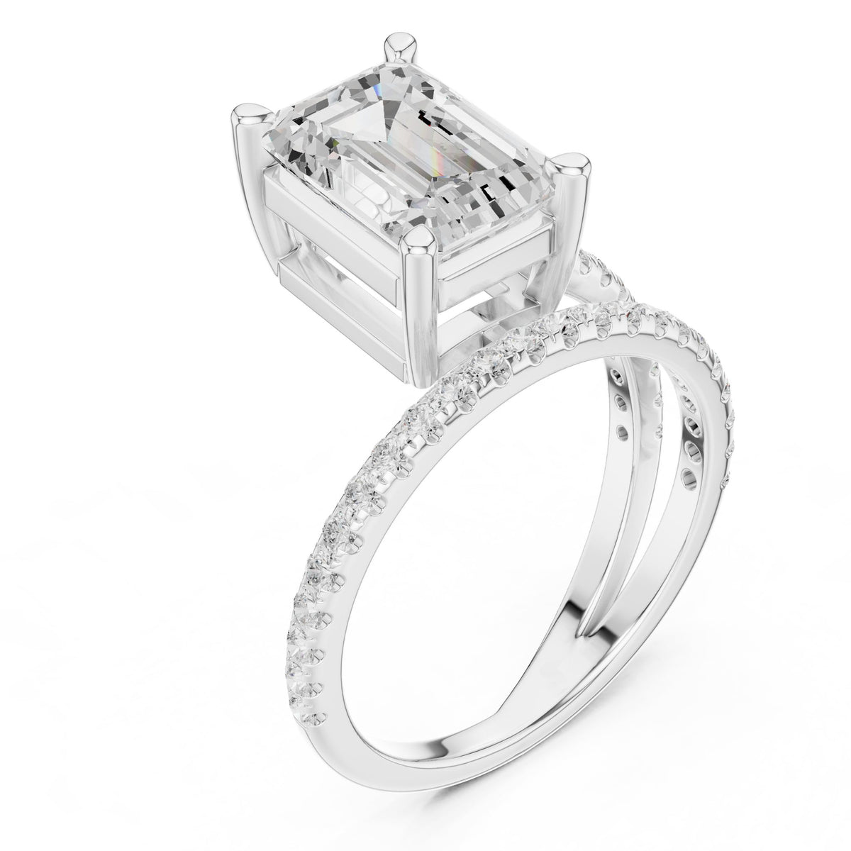 Emerald Accented Lab Grown Diamond Engagement Ring