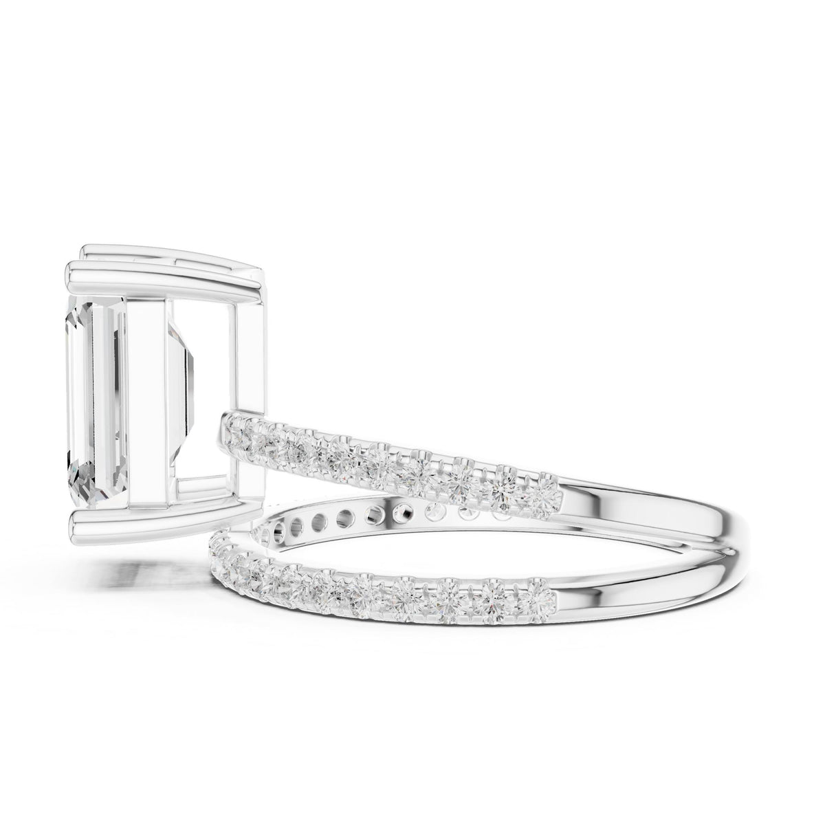 Emerald Accented Lab Grown Diamond Engagement Ring