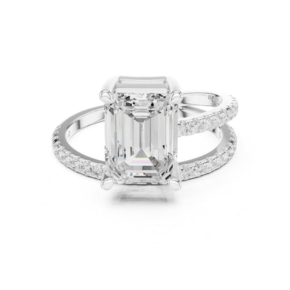 Emerald Accented Lab Grown Diamond Engagement Ring