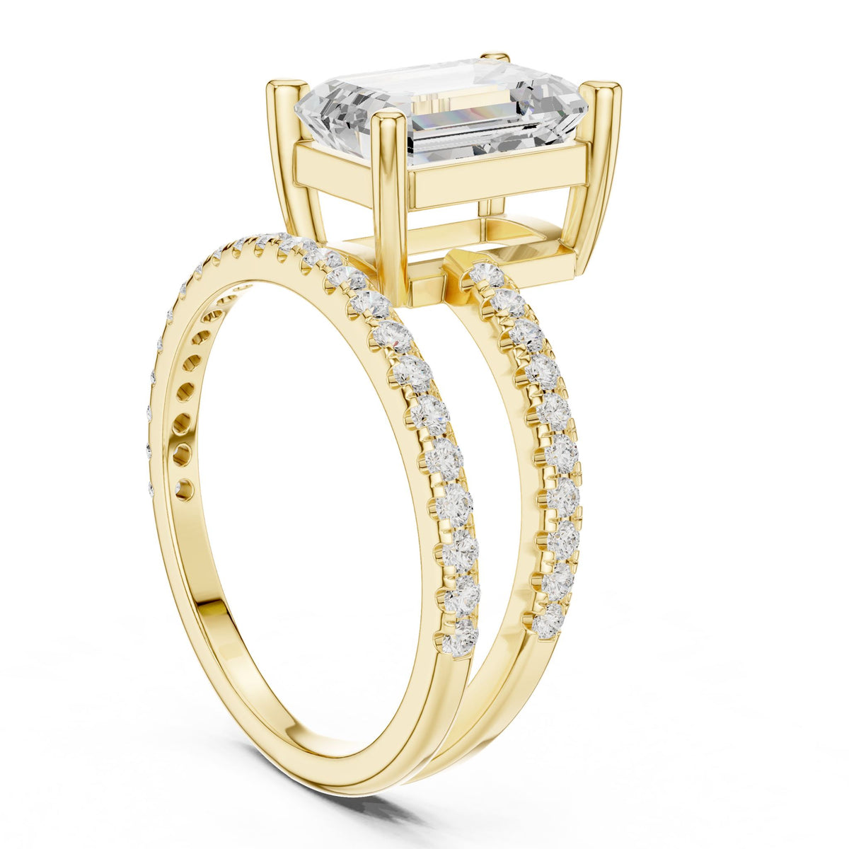 Emerald Accented Lab Grown Diamond Engagement Ring