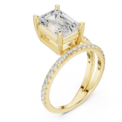 Emerald Accented Lab Grown Diamond Engagement Ring
