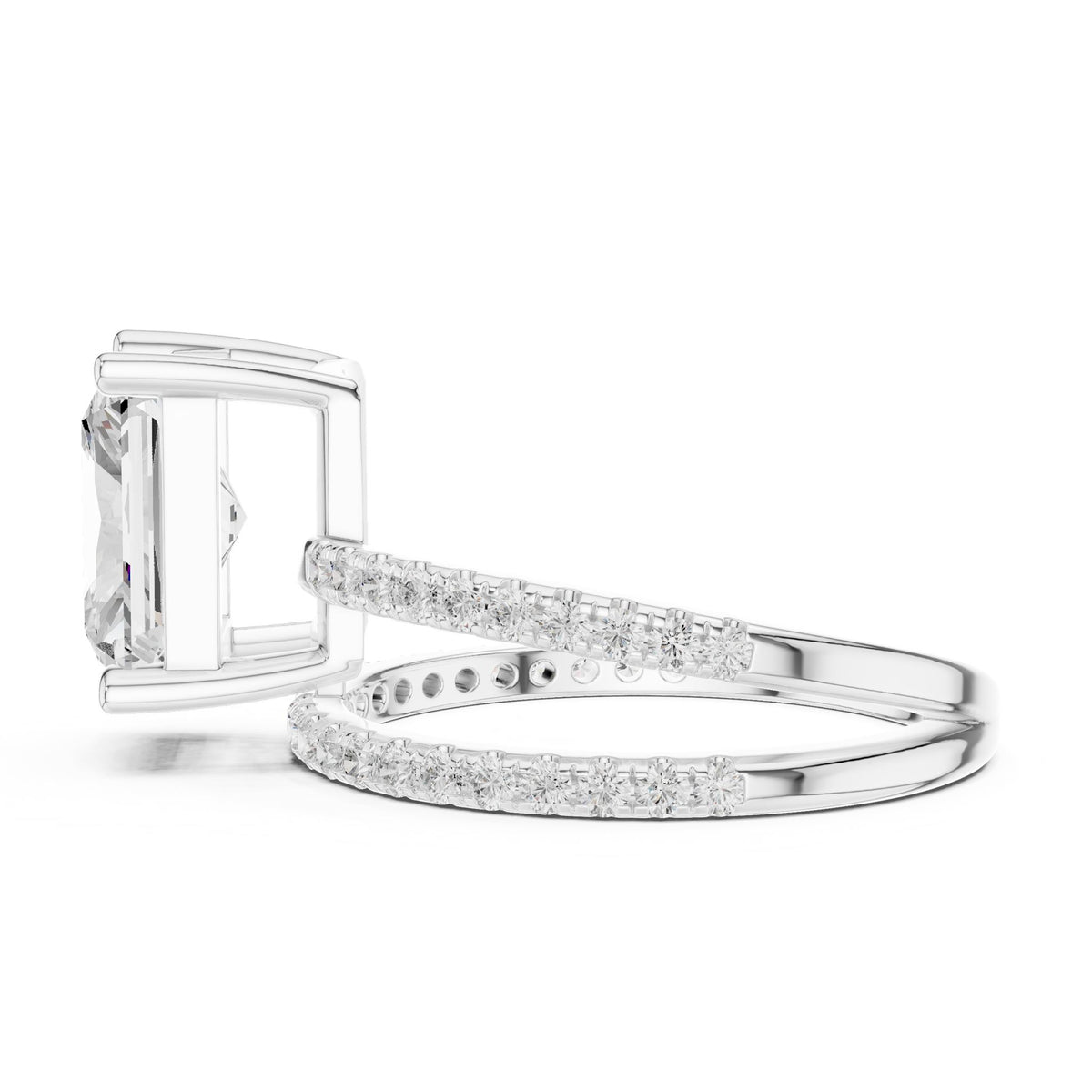 Emerald Accented Lab Grown Diamond Engagement Ring