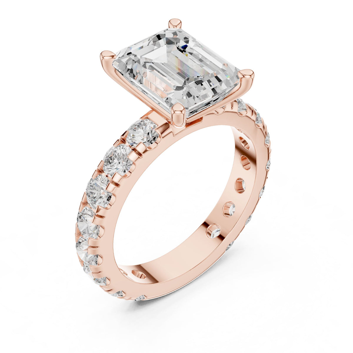 Emerald Accented Lab Grown Diamond Engagement Ring