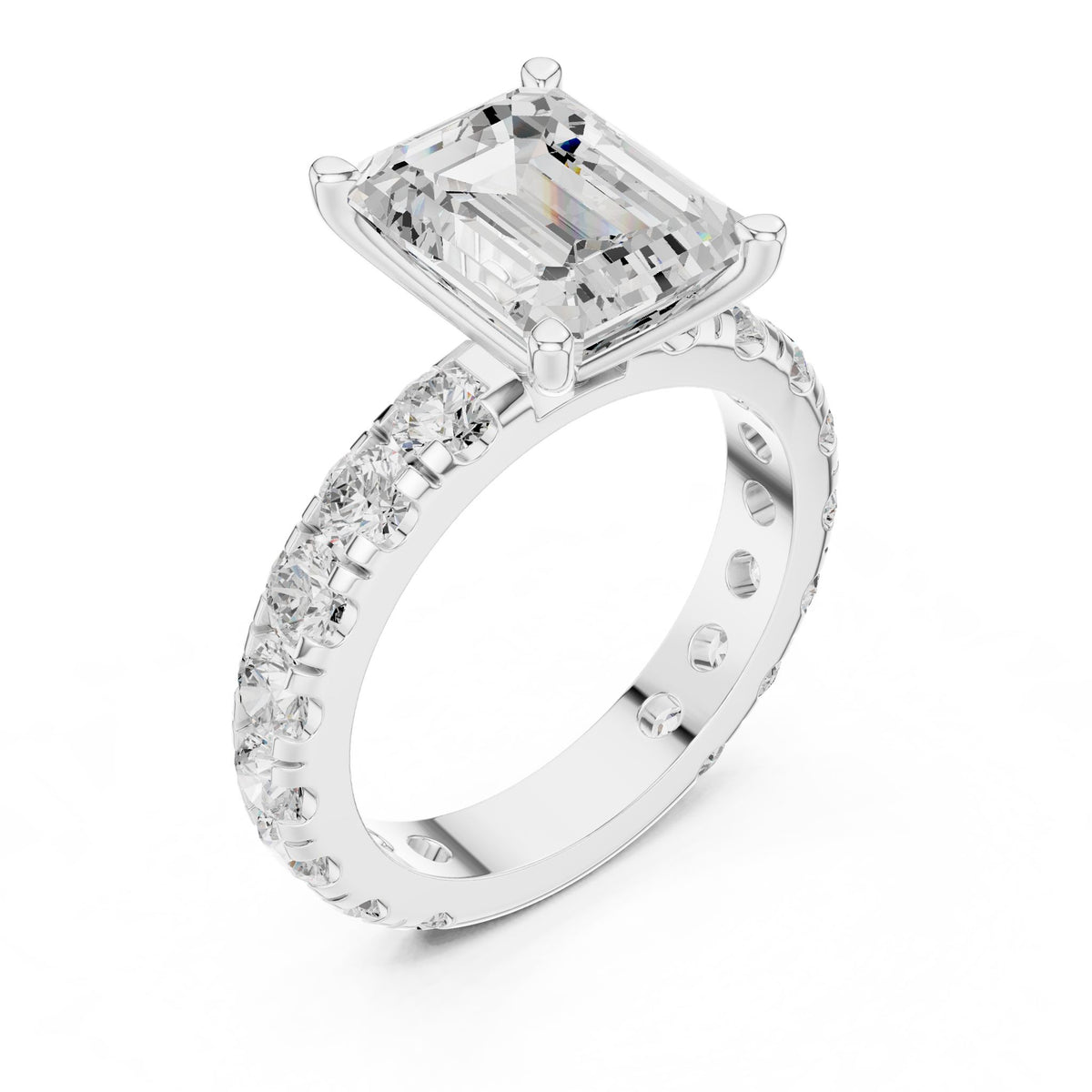 Emerald Accented Lab Grown Diamond Engagement Ring