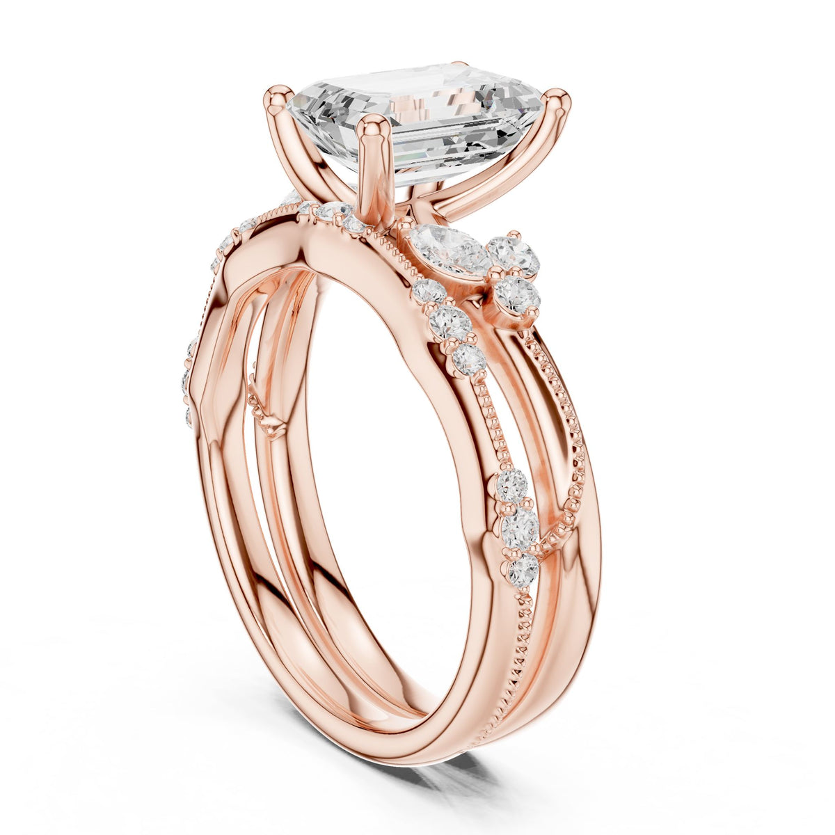 Emerald Accented Lab Grown Diamond Engagement Ring