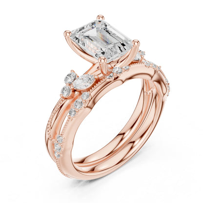 Emerald Accented Lab Grown Diamond Engagement Ring