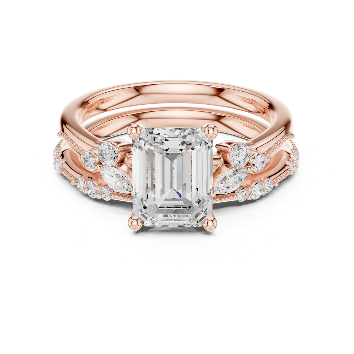 Emerald Accented Lab Grown Diamond Engagement Ring