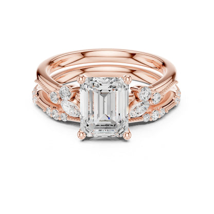 Emerald Accented Lab Grown Diamond Engagement Ring