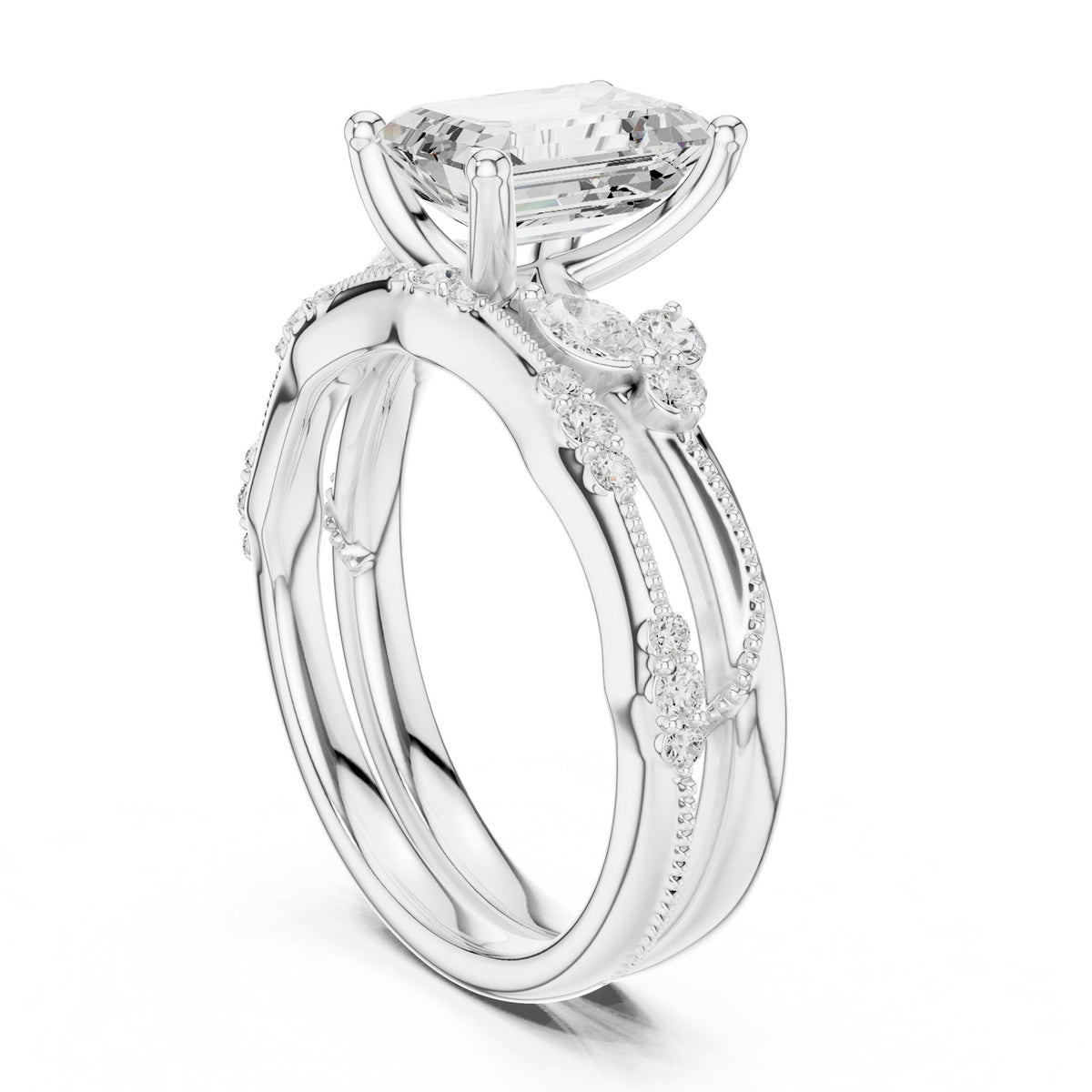 Emerald Accented Lab Grown Diamond Engagement Ring