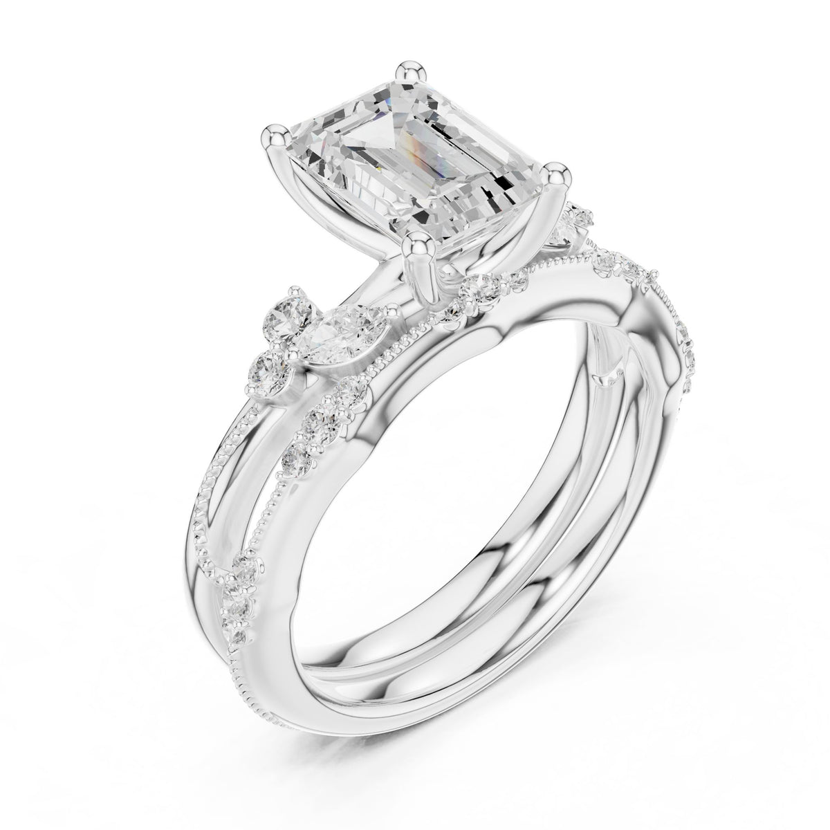 Emerald Accented Lab Grown Diamond Engagement Ring