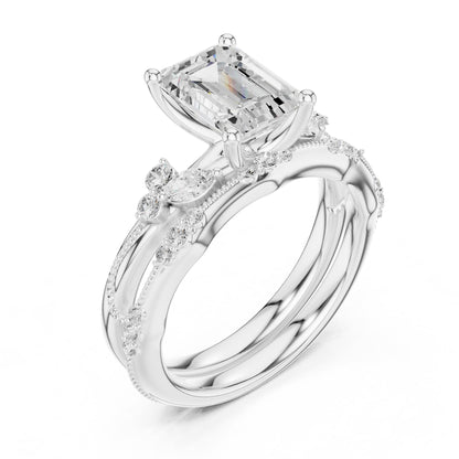 Emerald Accented Lab Grown Diamond Engagement Ring