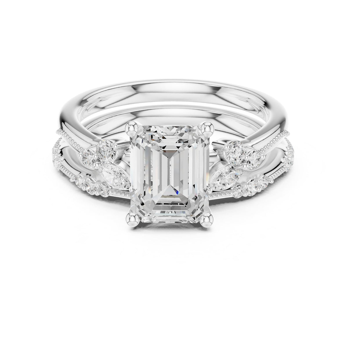 Emerald Accented Lab Grown Diamond Engagement Ring