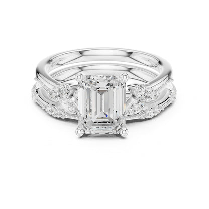 Emerald Accented Lab Grown Diamond Engagement Ring