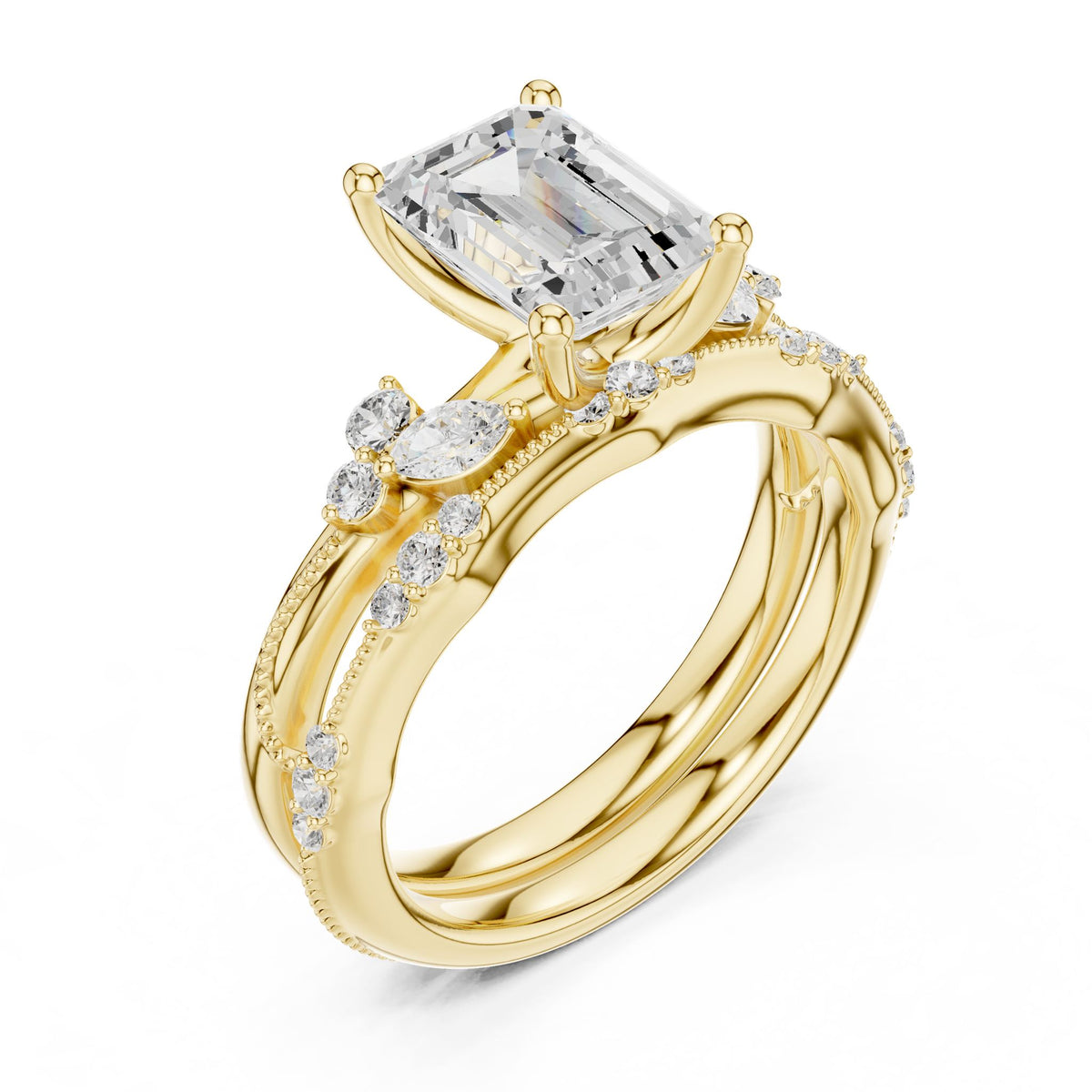 Emerald Accented Lab Grown Diamond Engagement Ring