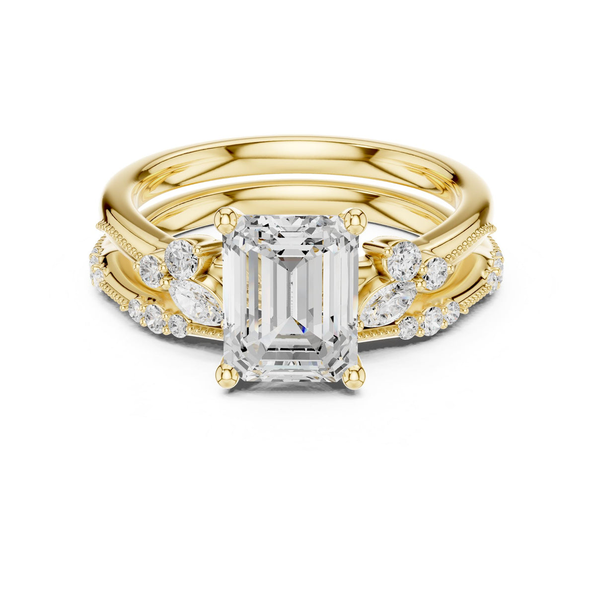 Emerald Accented Lab Grown Diamond Engagement Ring