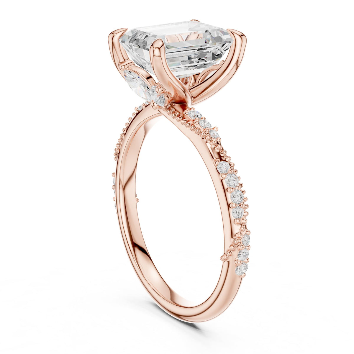 Emerald Accented Lab Grown Diamond Engagement Ring