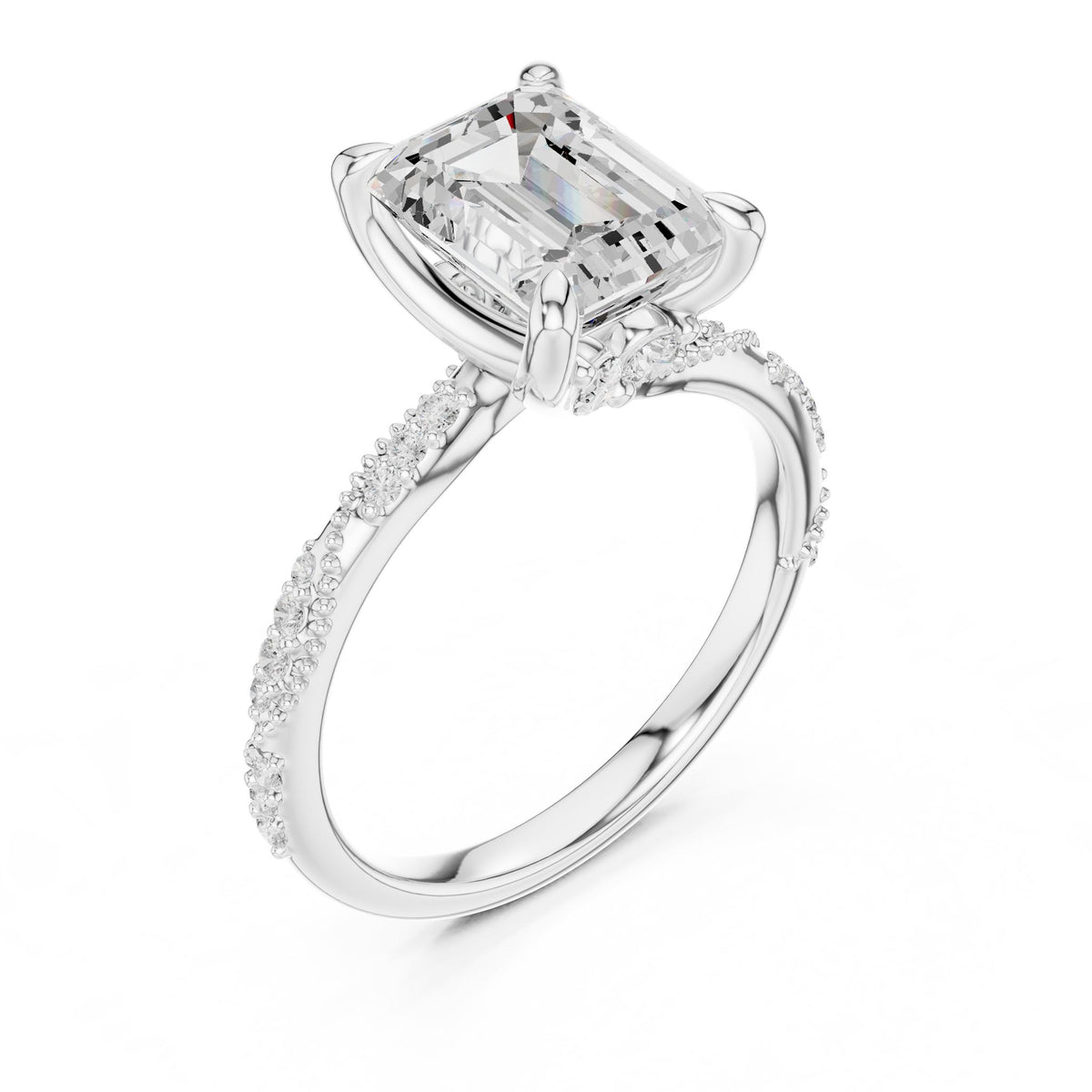 Emerald Accented Lab Grown Diamond Engagement Ring