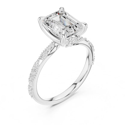 Emerald Accented Lab Grown Diamond Engagement Ring