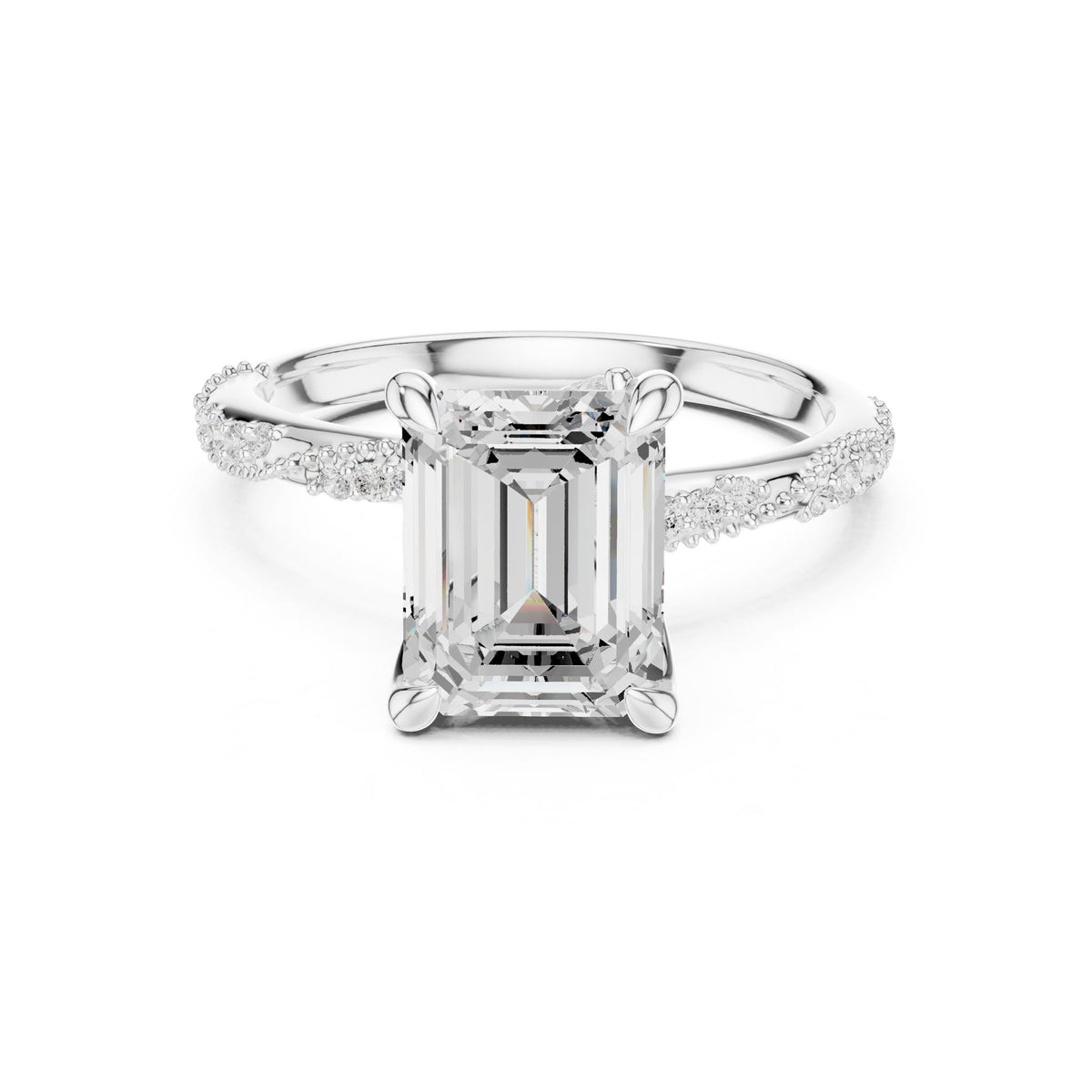 Emerald Accented Lab Grown Diamond Engagement Ring