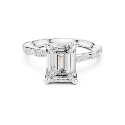 Emerald Accented Lab Grown Diamond Engagement Ring