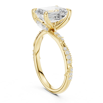 Emerald Accented Lab Grown Diamond Engagement Ring