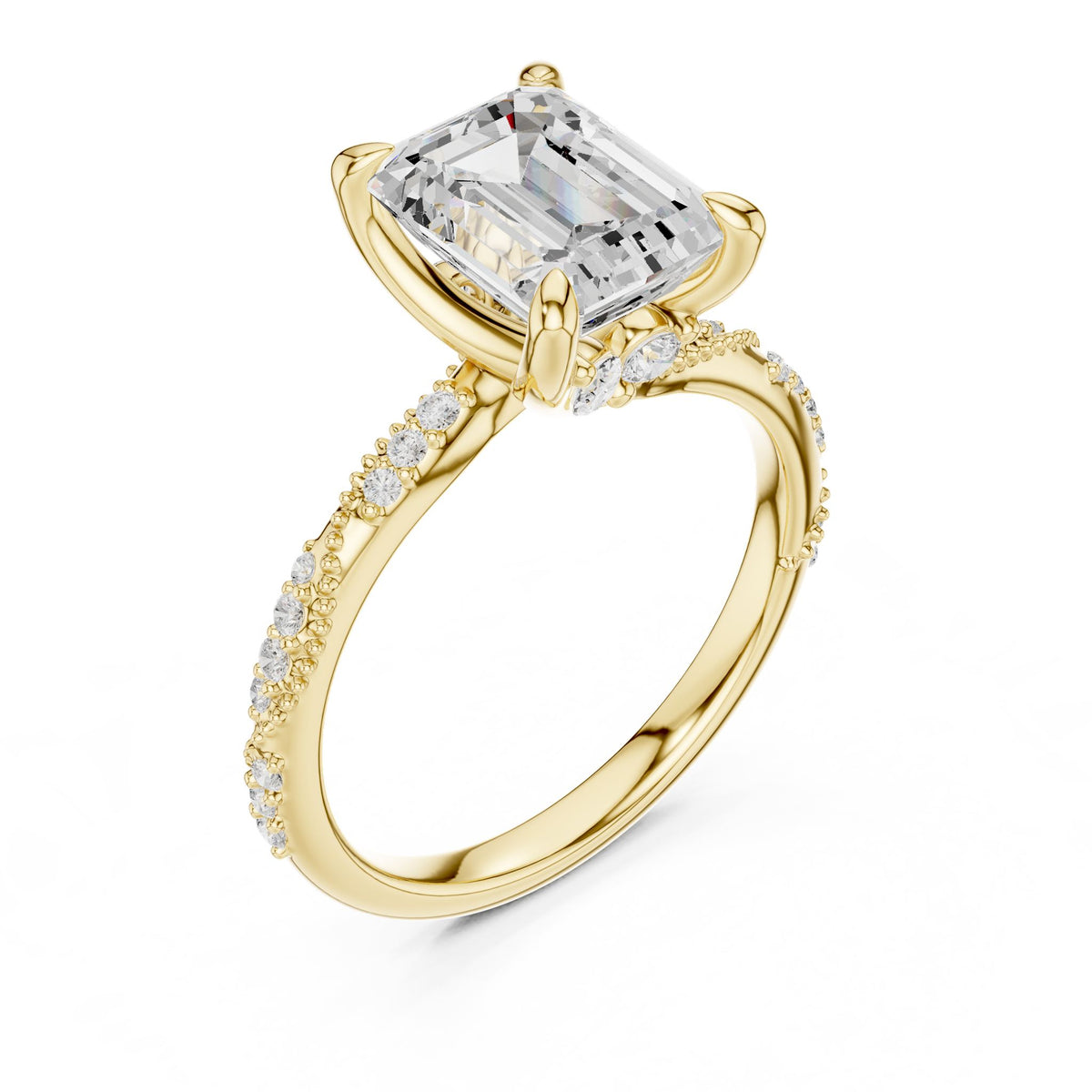 Emerald Accented Lab Grown Diamond Engagement Ring