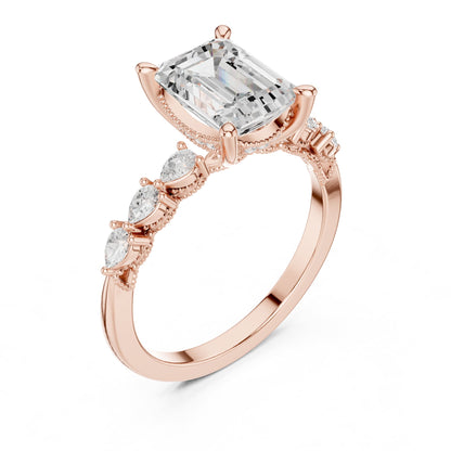 Emerald Accented Lab Grown Diamond Engagement Ring