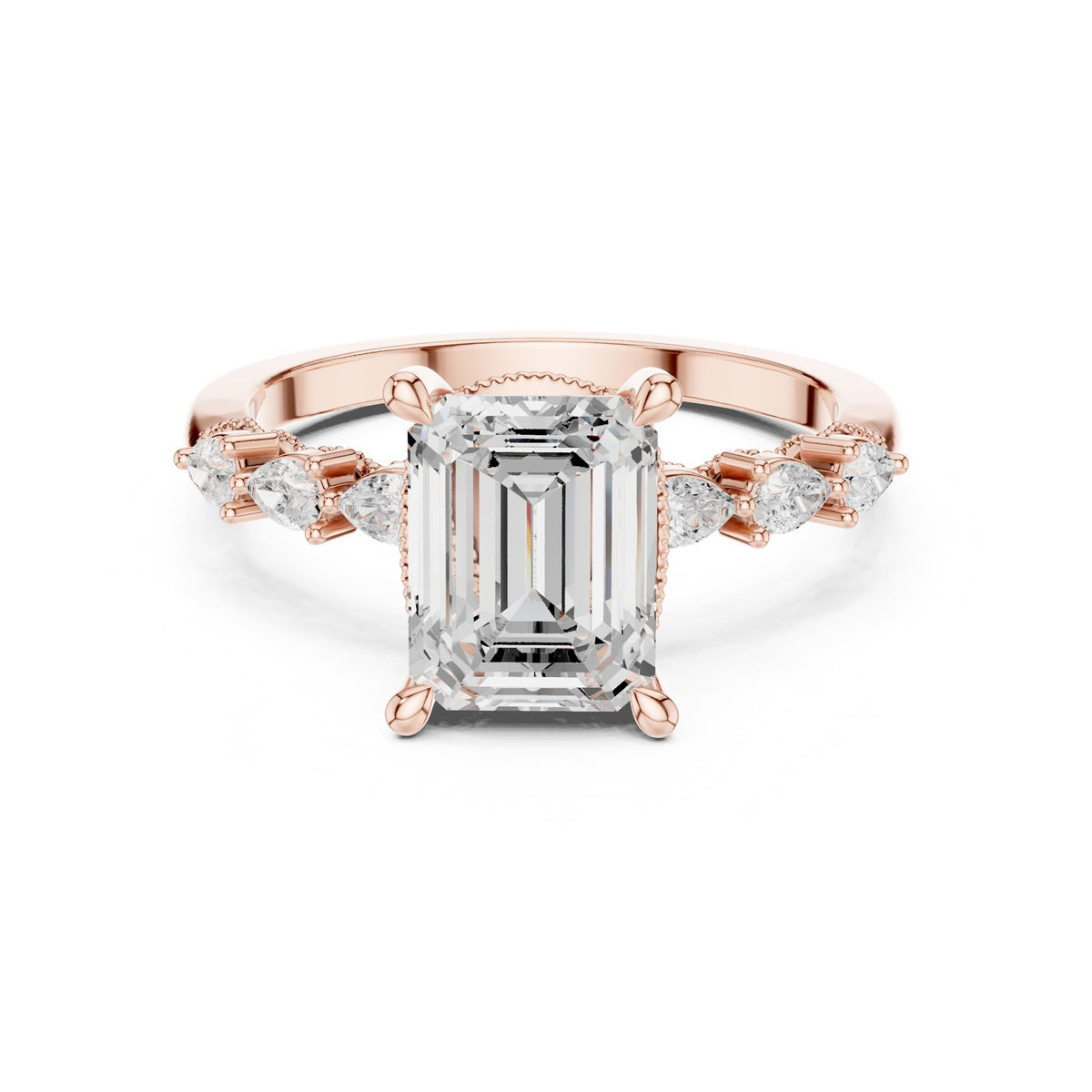 Emerald Accented Lab Grown Diamond Engagement Ring