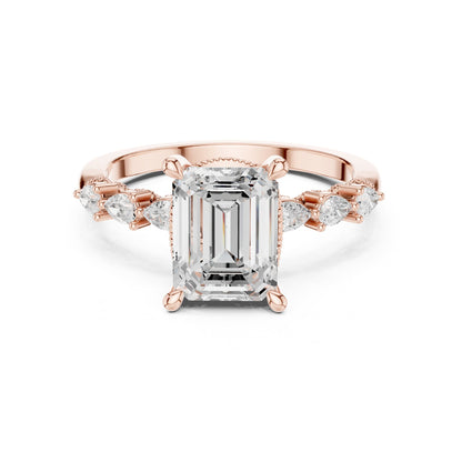 Emerald Accented Lab Grown Diamond Engagement Ring