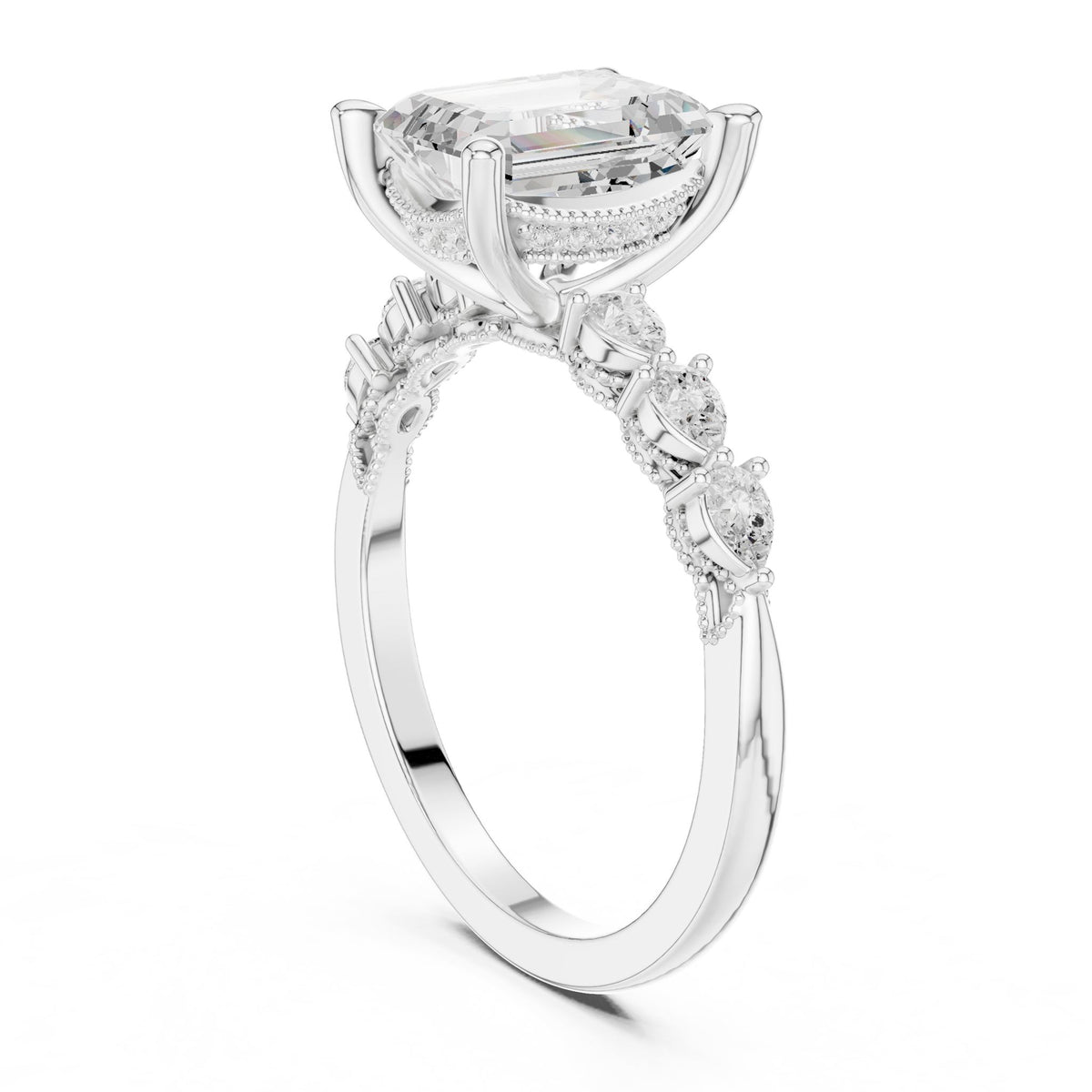 Emerald Accented Lab Grown Diamond Engagement Ring