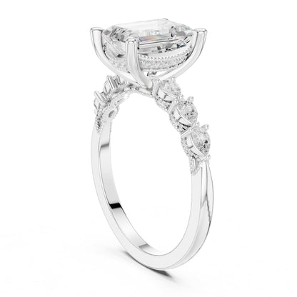 Emerald Accented Lab Grown Diamond Engagement Ring