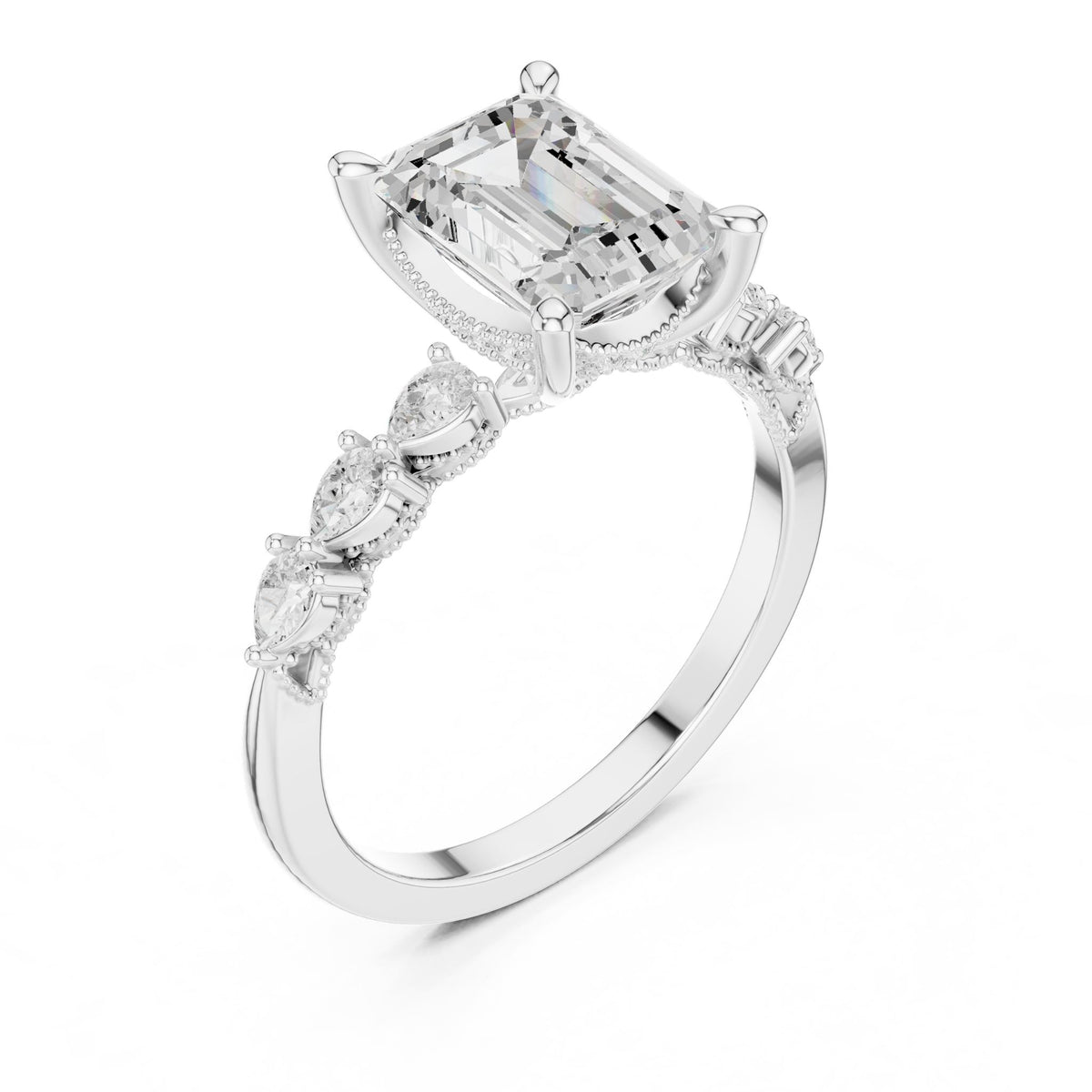 Emerald Accented Lab Grown Diamond Engagement Ring