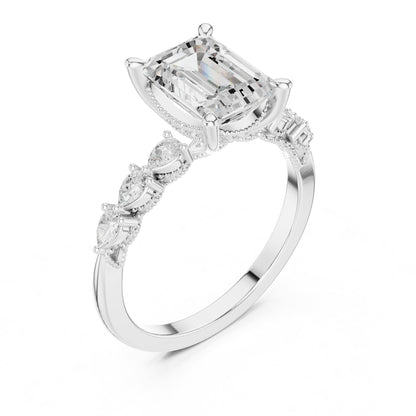 Emerald Accented Lab Grown Diamond Engagement Ring