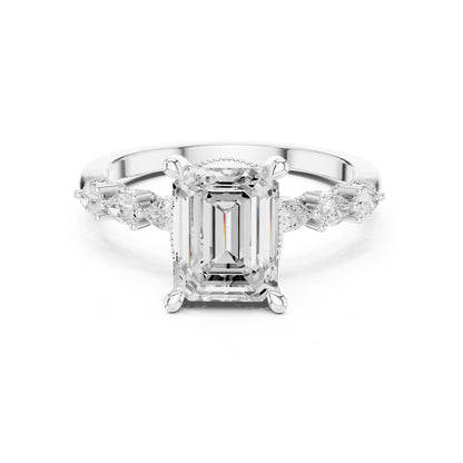 Emerald Accented Lab Grown Diamond Engagement Ring