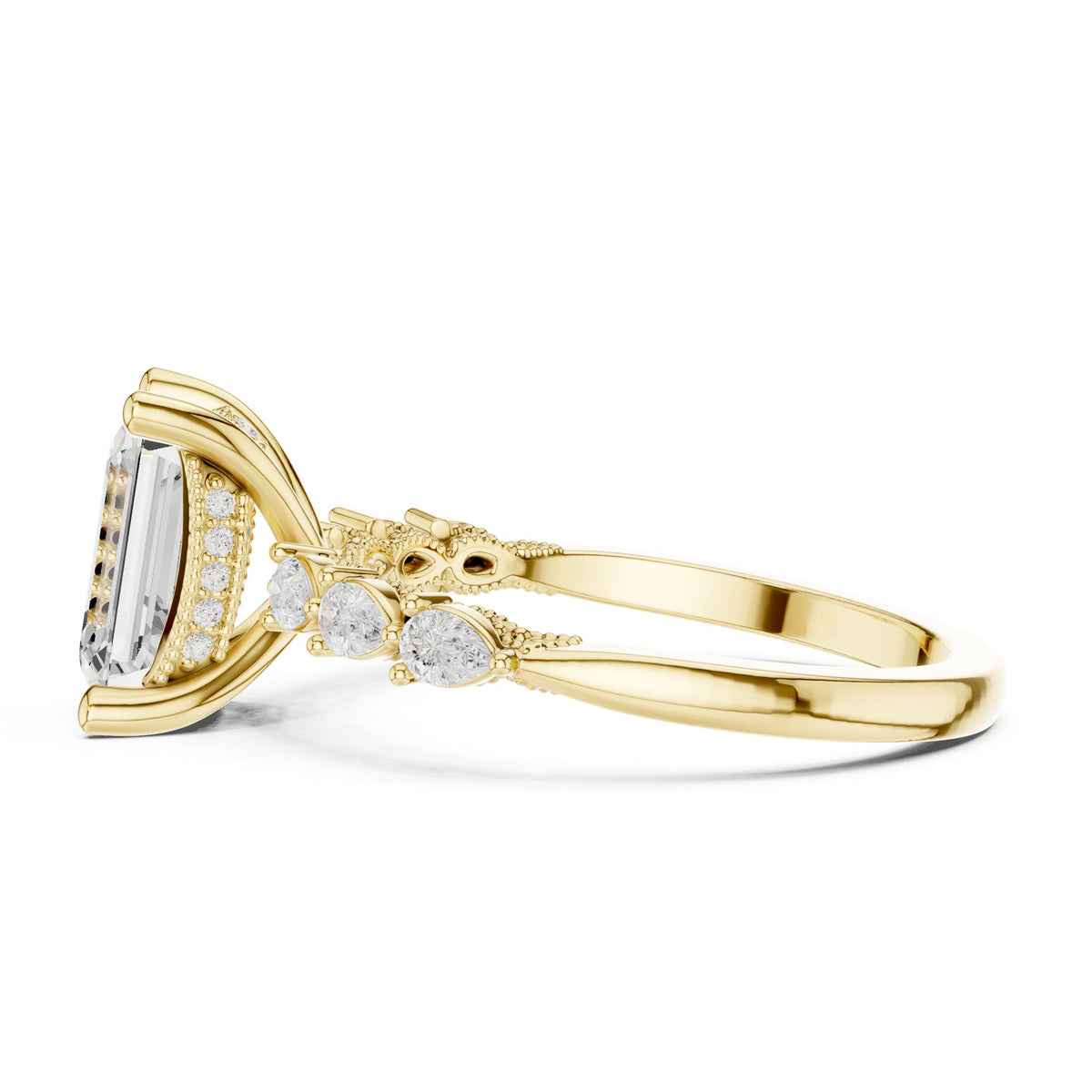 Emerald Accented Lab Grown Diamond Engagement Ring