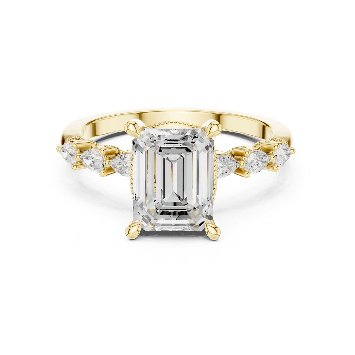 Emerald Accented Lab Grown Diamond Engagement Ring