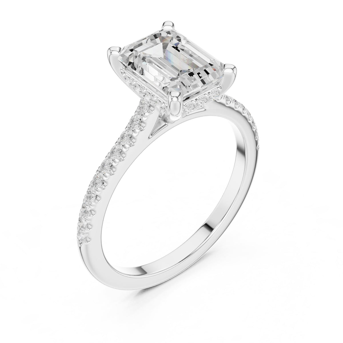 Emerald Accented Lab Grown Diamond Engagement Ring