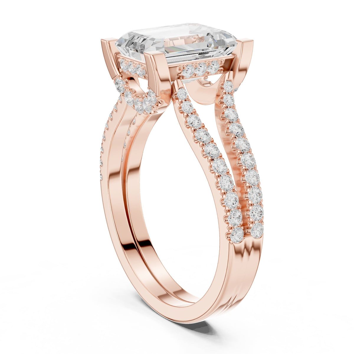 Emerald Accented Lab Grown Diamond Engagement Ring