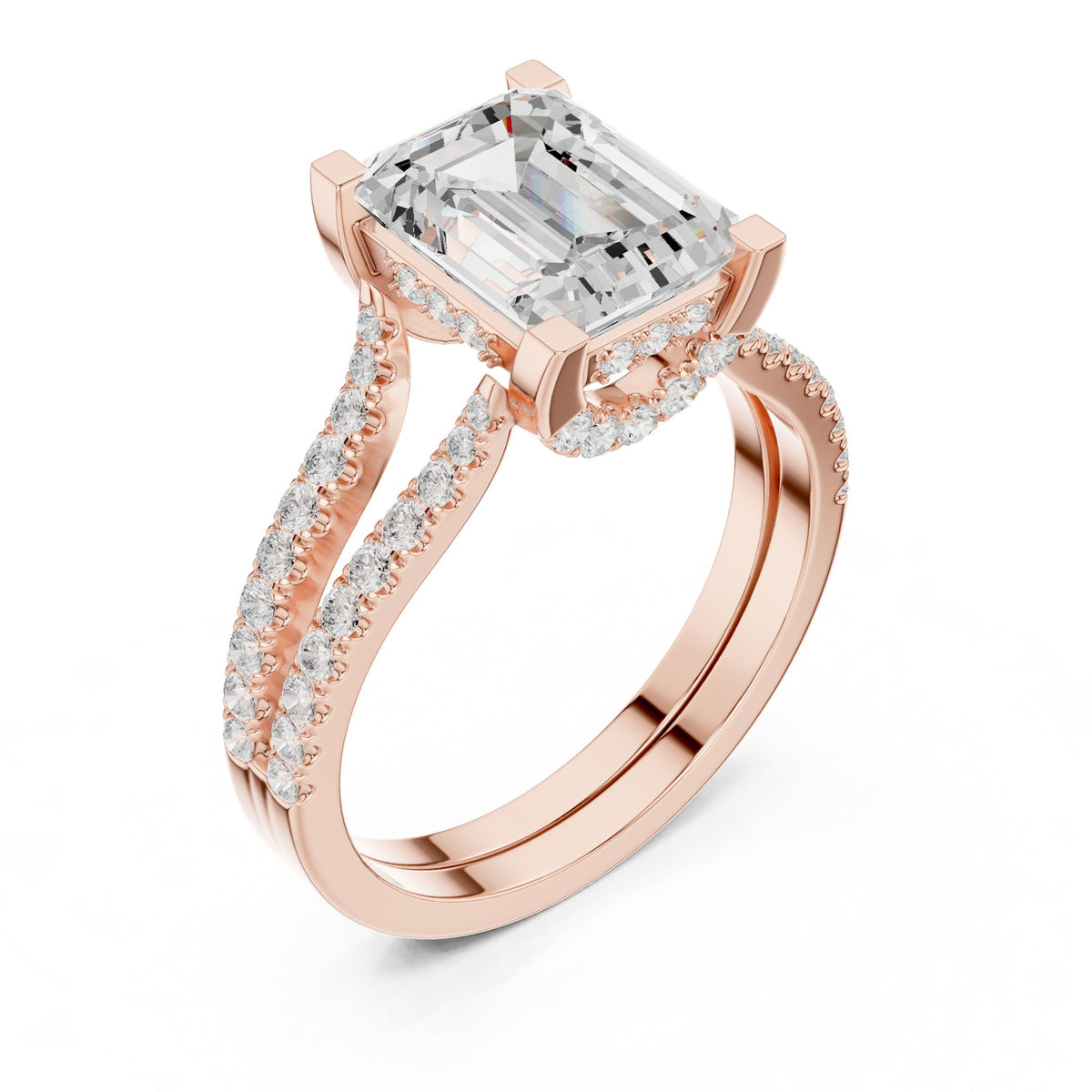 Emerald Accented Lab Grown Diamond Engagement Ring