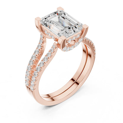 Emerald Accented Lab Grown Diamond Engagement Ring