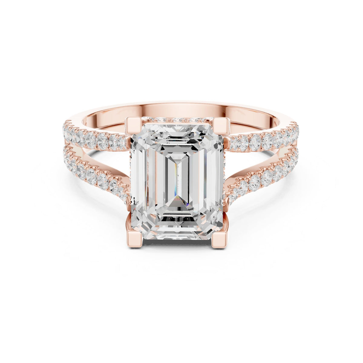 Emerald Accented Lab Grown Diamond Engagement Ring
