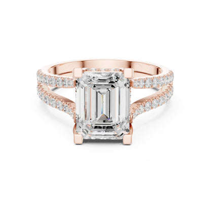 Emerald Accented Lab Grown Diamond Engagement Ring