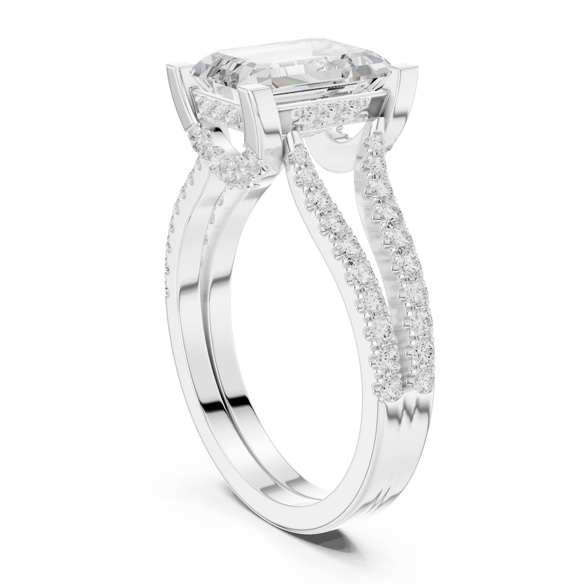 Emerald Accented Lab Grown Diamond Engagement Ring