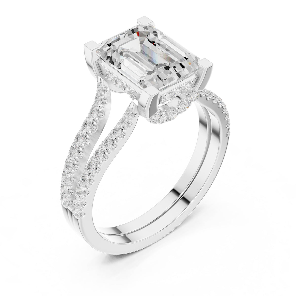 Emerald Accented Lab Grown Diamond Engagement Ring