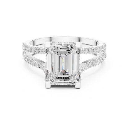 Emerald Accented Lab Grown Diamond Engagement Ring