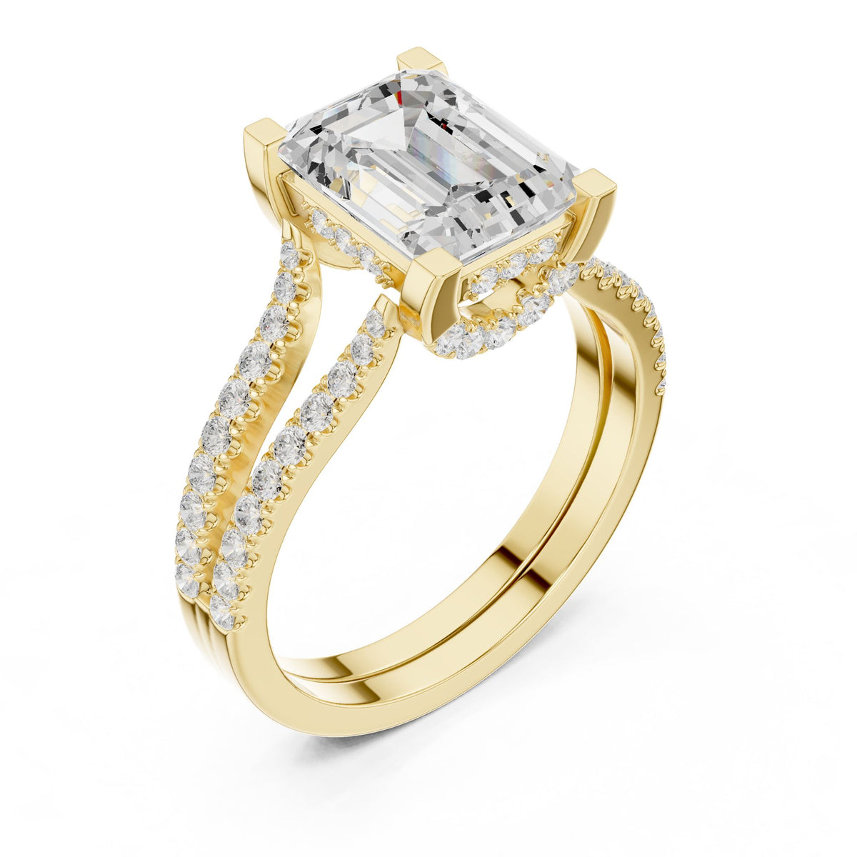 Emerald Accented Lab Grown Diamond Engagement Ring