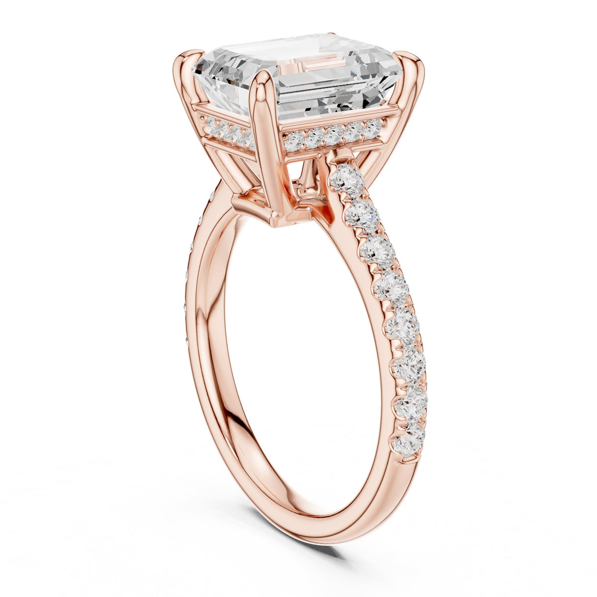 Emerald Accented Lab Grown Diamond Engagement Ring