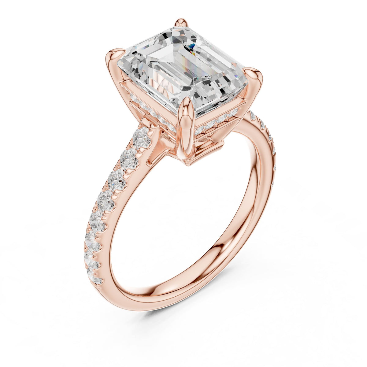 Emerald Accented Lab Grown Diamond Engagement Ring