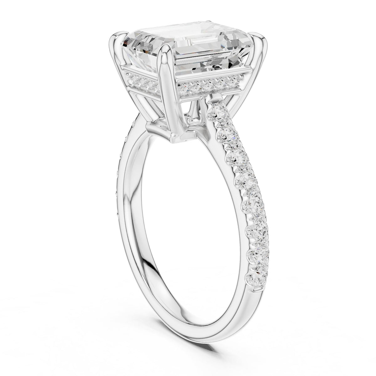 Emerald Accented Lab Grown Diamond Engagement Ring