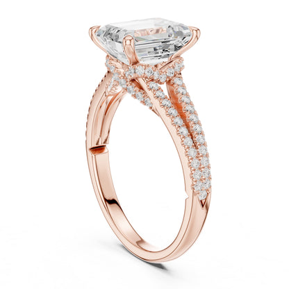 Emerald Accented Lab Grown Diamond Engagement Ring